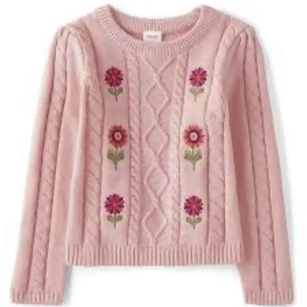 Gymboree Cable Knit Sweater Girls Size 7 Pink Long Sleeve Round Neck embroidered